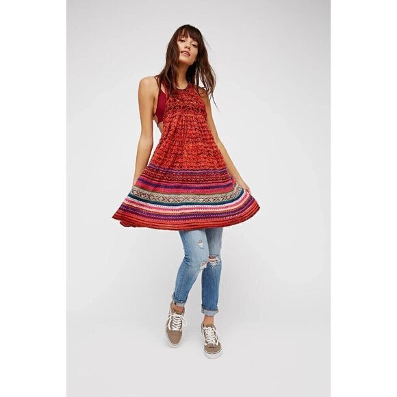 Free People Rare Hearts Tunic Top Knit Mini Dress Crochet Boho Women's Medium - Picture 1 of 6